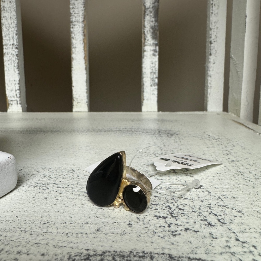 Elegant Double Door Black Onyx and Sterling Silver Ring
